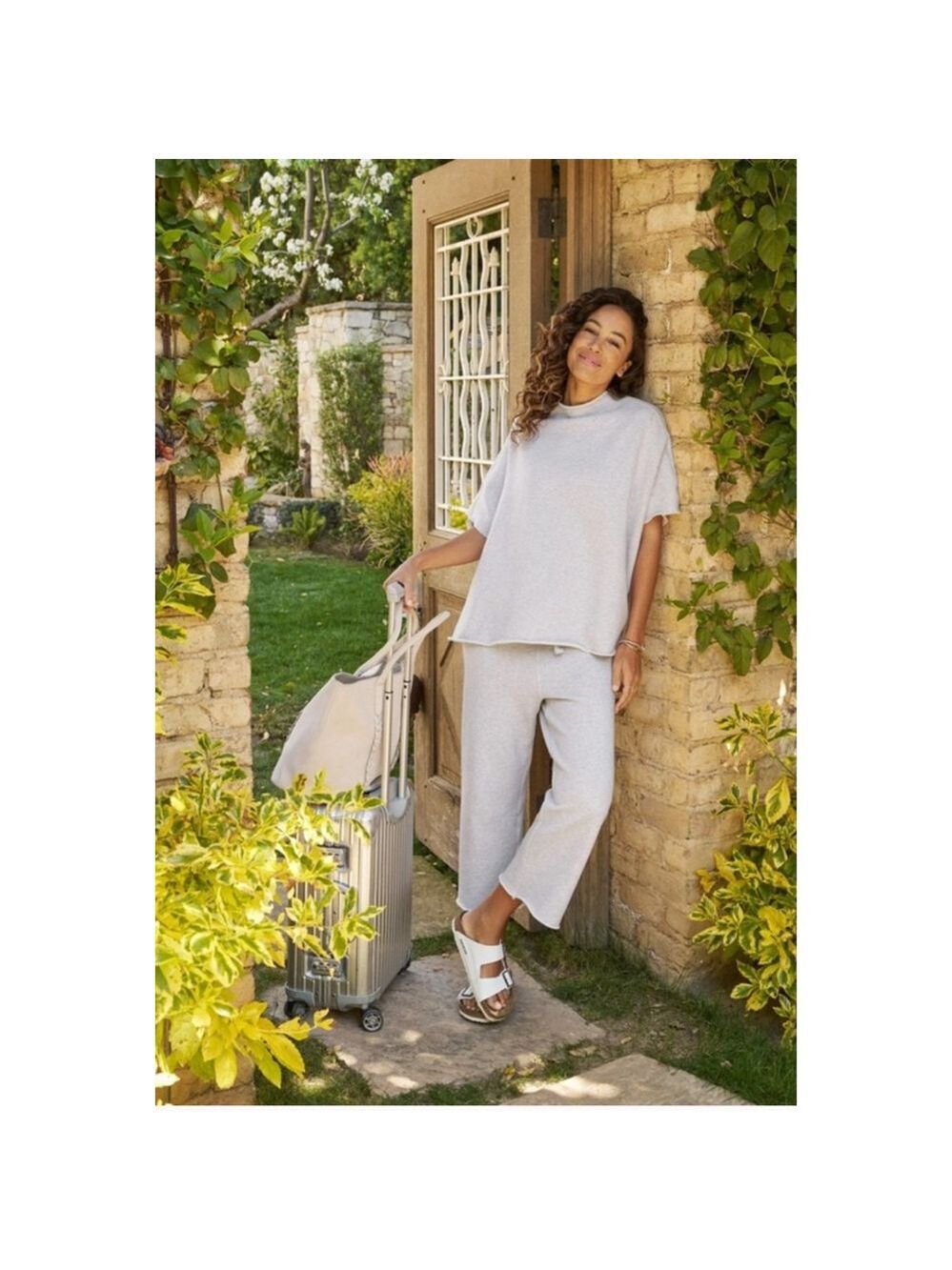New Frank & Eileen Catherine Cropped Wide Leg Sweatpants Light Gray M